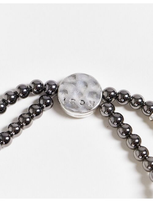 Icon Brand stretch beaded coin clasp bracelet in gray