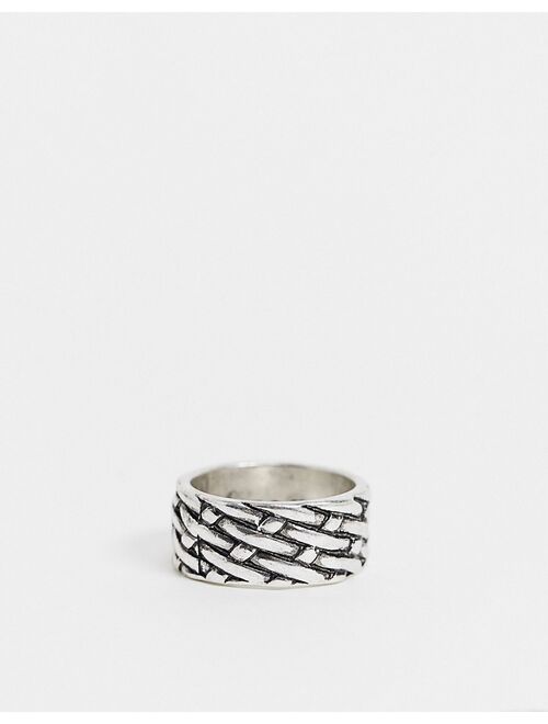 Icon Brand band ring in silver with woven texture