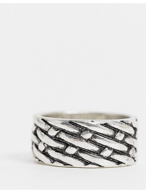 Icon Brand band ring in silver with woven texture