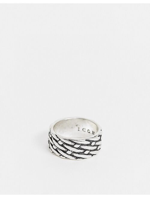 Icon Brand band ring in silver with woven texture