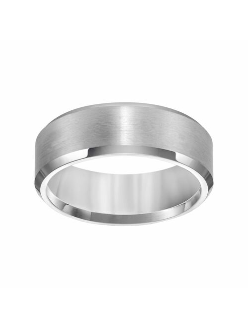 Lovemark White Tungsten Beveled Men's Wedding Band