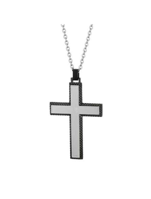 Men's LYNX Gunmetal Tone Stainless Steel Cross Pendant Necklace