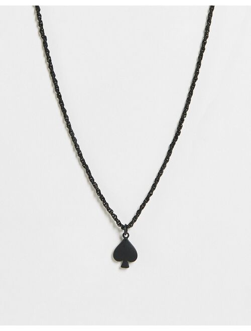 ASOS DESIGN skinny rope neckchain with ace of spades pendant in matte black