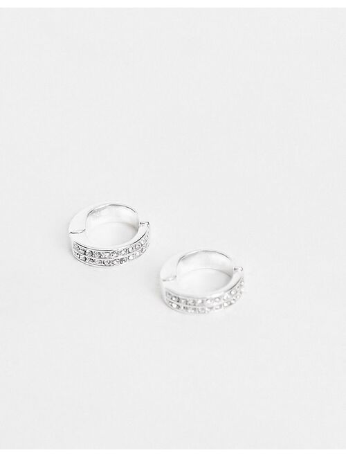 ASOS DESIGN faux hoop earrings with crystal in silver tone