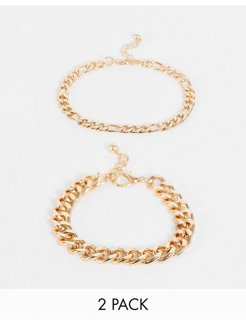 ASOS DESIGN 2 pack bracelet set with curb and figaro chains in gold tone