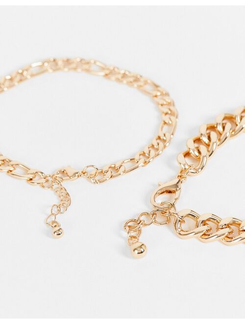 ASOS DESIGN 2 pack bracelet set with curb and figaro chains in gold tone