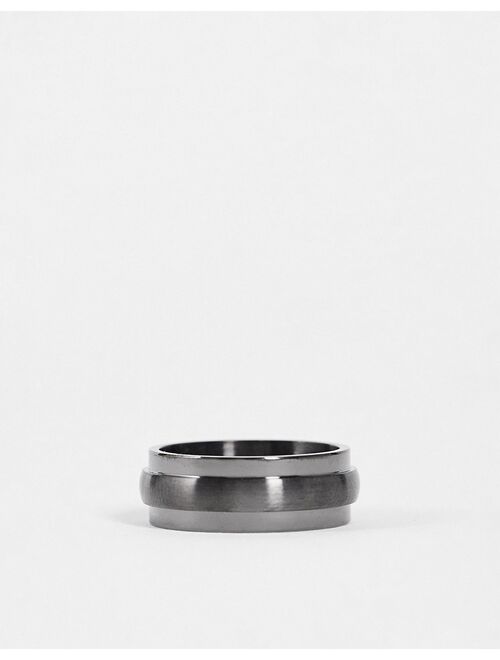 ASOS DESIGN stainless steel band ring with beveled edge in gunmetal