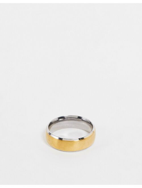 ASOS DESIGN stainless steel band ring with brushing in gold tone