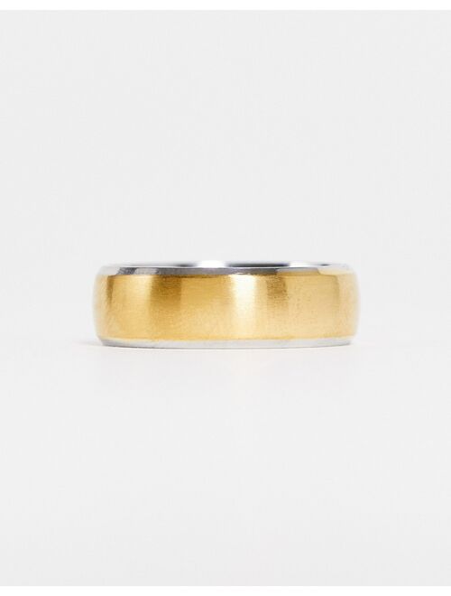 ASOS DESIGN stainless steel band ring with brushing in gold tone