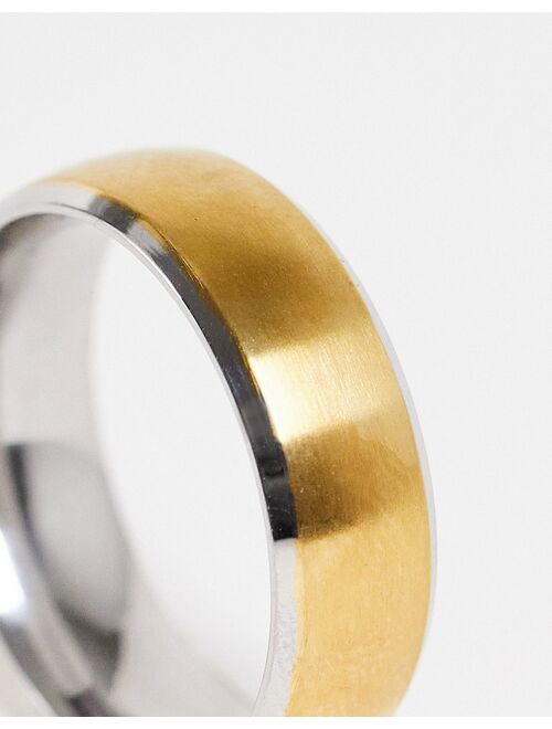 ASOS DESIGN stainless steel band ring with brushing in gold tone