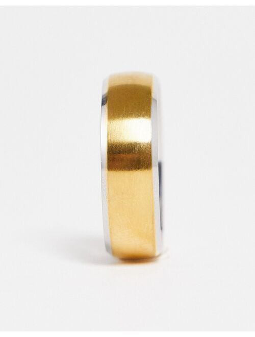 ASOS DESIGN stainless steel band ring with brushing in gold tone