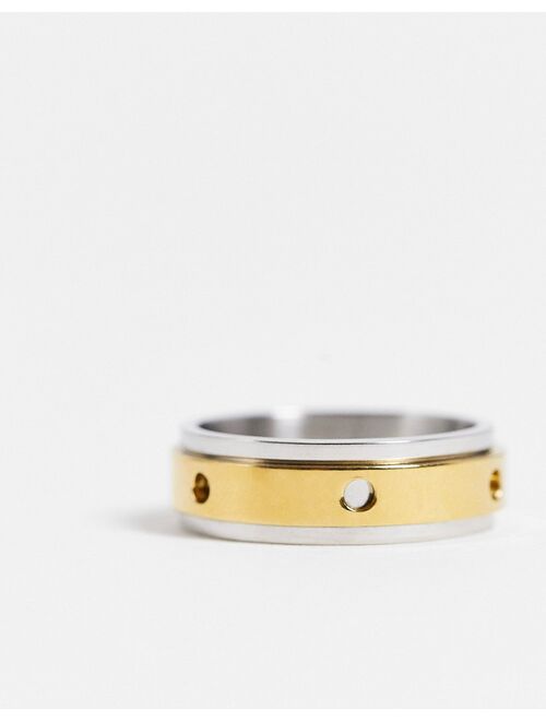 ASOS DESIGN stainless steel biplate movement band ring in gold and silver tone