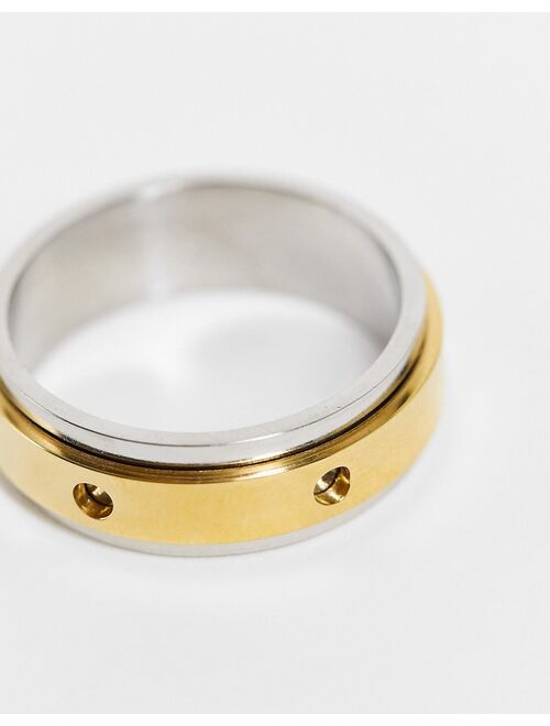 ASOS DESIGN stainless steel biplate movement band ring in gold and silver tone