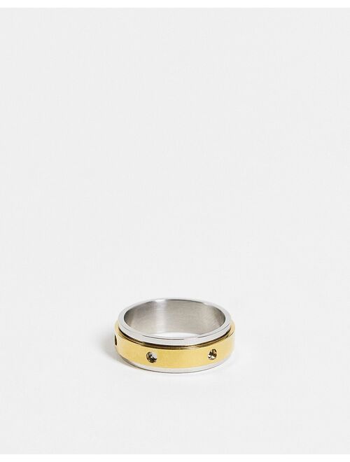 ASOS DESIGN stainless steel biplate movement band ring in gold and silver tone