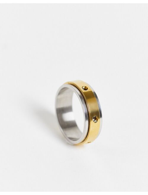 ASOS DESIGN stainless steel biplate movement band ring in gold and silver tone