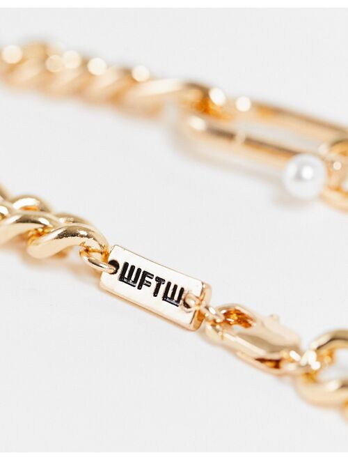 WFTW pearl clasp chain necklace in gold