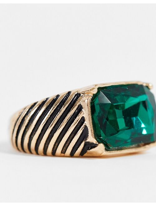 WFTW palacio glass detail signet ring in gold