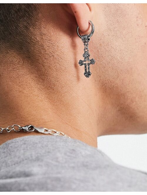 ASOS DESIGN hoop earrings with vintage crosses in silver tone