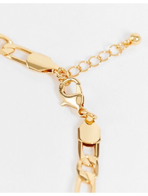 ASOS DESIGN 7mm figaro chain bracelet in 14k gold plate