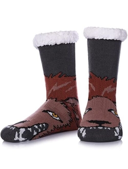 SDBING Mens Super Soft Warm Cozy Fuzzy Fleece-lined Winter With Grips Slipper Socks