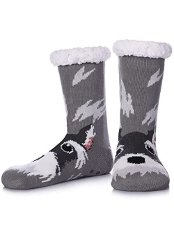 SDBING Mens Super Soft Warm Cozy Fuzzy Fleece-lined Winter With Grips Slipper Socks