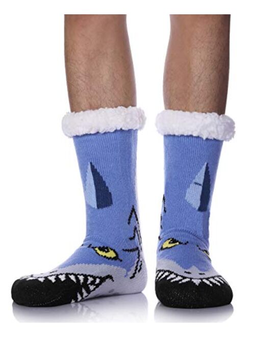 SDBING Mens Super Soft Warm Cozy Fuzzy Fleece-lined Winter With Grips Slipper Socks