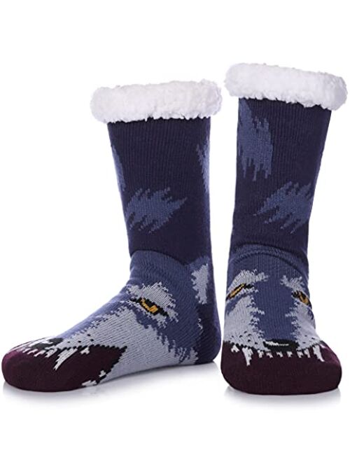 SDBING Mens Super Soft Warm Cozy Fuzzy Fleece-lined Winter With Grips Slipper Socks