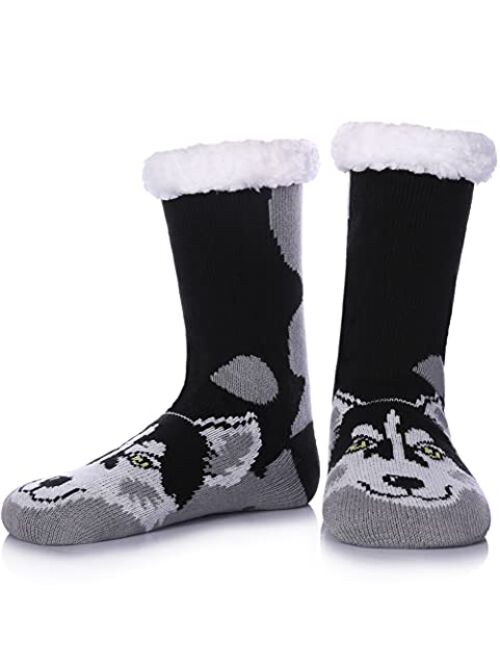 SDBING Mens Super Soft Warm Cozy Fuzzy Fleece-lined Winter With Grips Slipper Socks