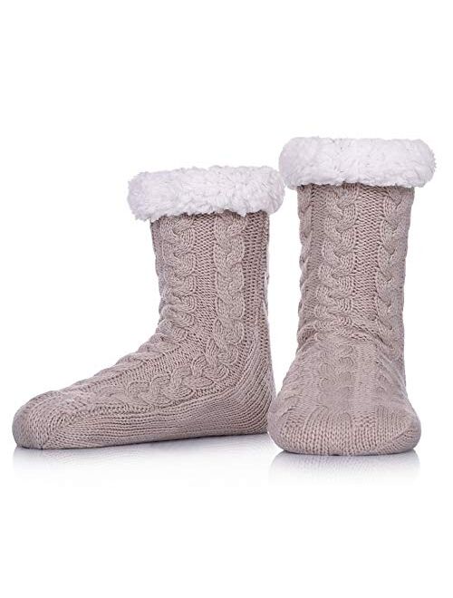 SDBING Mens Super Soft Warm Cozy Fuzzy Fleece-lined Winter With Grips Slipper Socks