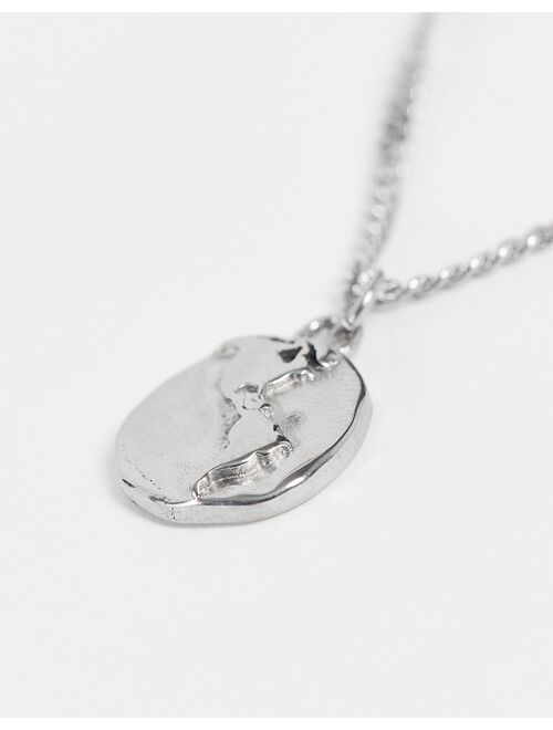 ASOS DESIGN stainless steel neckchain with world pendant in silver tone