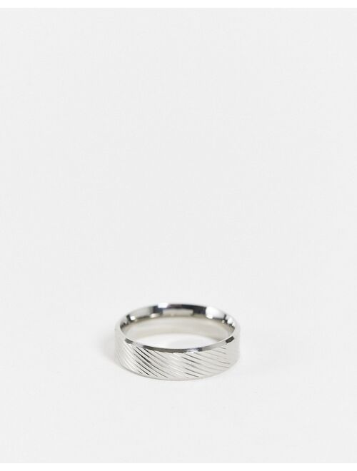 ASOS DESIGN stainless steel band ring with horizontal emboss in silver tone