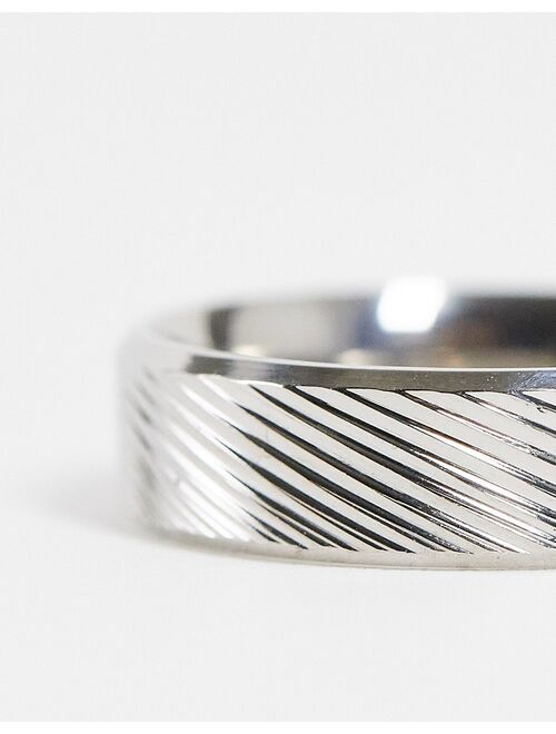 ASOS DESIGN stainless steel band ring with horizontal emboss in silver tone