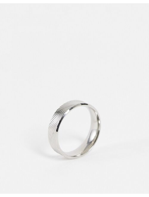 ASOS DESIGN stainless steel band ring with horizontal emboss in silver tone