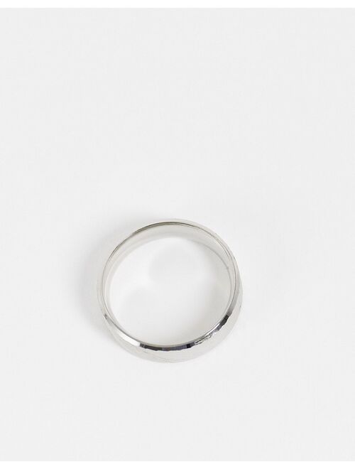 ASOS DESIGN stainless steel band ring with horizontal emboss in silver tone