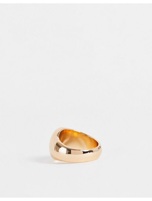 ASOS DESIGN signet ring with diamante detail in gold tone