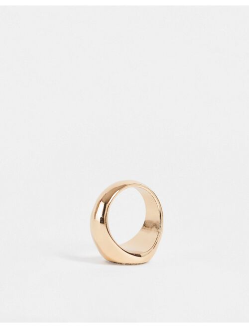 ASOS DESIGN signet ring with diamante detail in gold tone