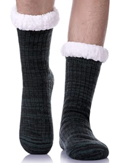 CHOWISH Mens Fuzzy Slipper Socks Soft Warm Cozy Fleece Lined Winter With Grips Socks