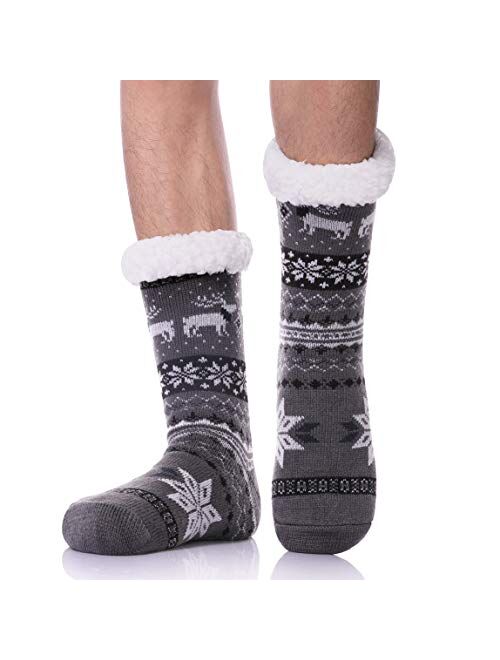 CHOWISH Mens Fuzzy Slipper Socks Soft Warm Cozy Fleece Lined Winter With Grips Socks