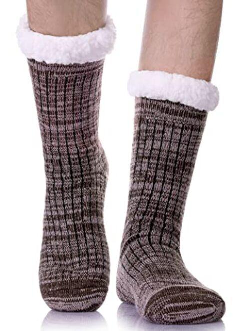 CHOWISH Mens Fuzzy Slipper Socks Soft Warm Cozy Fleece Lined Winter With Grips Socks