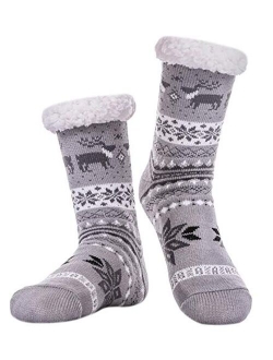 LANLEO Men's Fuzzy Ripple Slipper Socks Super Soft Warm Fleece Lining Knit Non Slip Winter Socks
