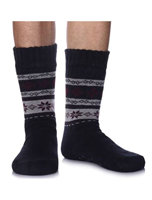 LANLEO Men's Fuzzy Ripple Slipper Socks Super Soft Warm Fleece Lining Knit Non Slip Winter Socks