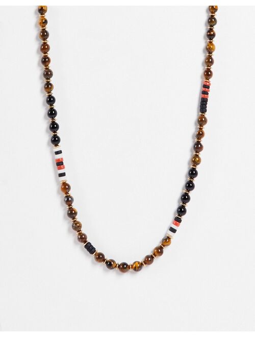 ASOS DESIGN beaded neckchain with t-bar in brown