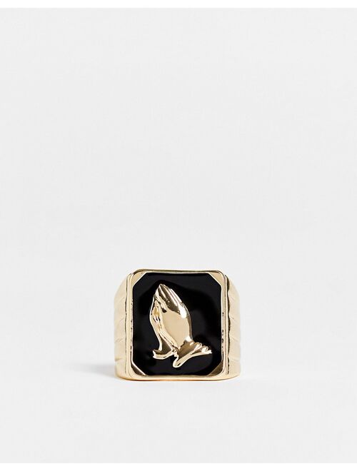 WFTW praying hands signet ring in gold