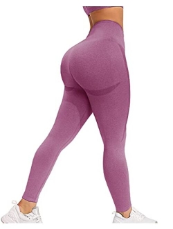 Women's High Waisted Workout Seamless Butt Scrunch Leggings Smile Contour Peach Lift Yoga Pants Tights