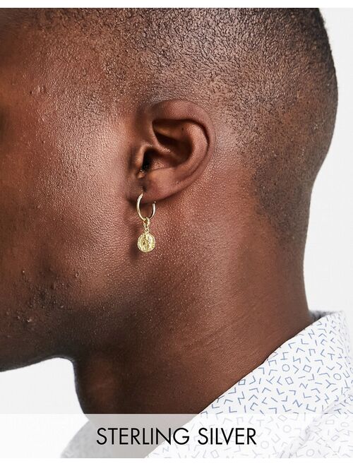 ASOS DESIGN sterling silver hoop earrings with coins in 14k gold plate