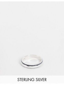 sterling silver pinky band ring with embossed edge in silver