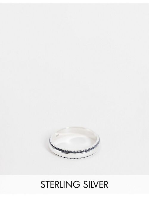 ASOS DESIGN sterling silver pinky band ring with embossed edge in silver