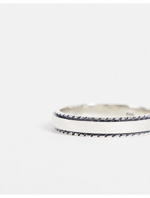 ASOS DESIGN sterling silver pinky band ring with embossed edge in silver