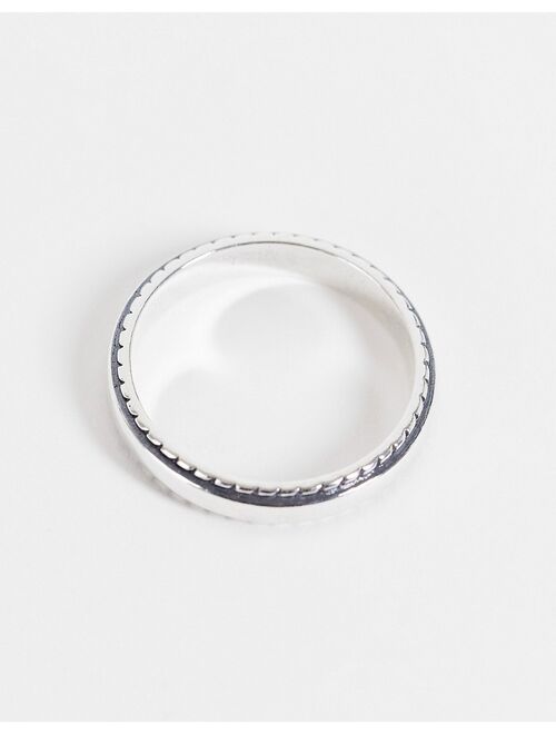 ASOS DESIGN sterling silver pinky band ring with embossed edge in silver