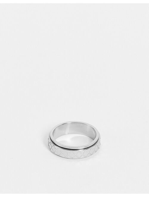 ASOS DESIGN stainless steel movement band ring with embossed detail in silver